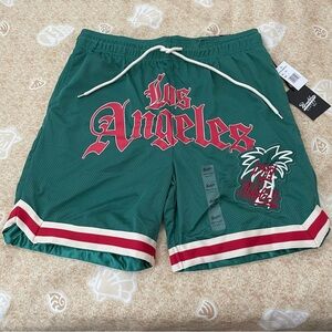 Brooklyn Cloth Los Angeles City of Angels Graphic Mesh Shorts Dark Green Large